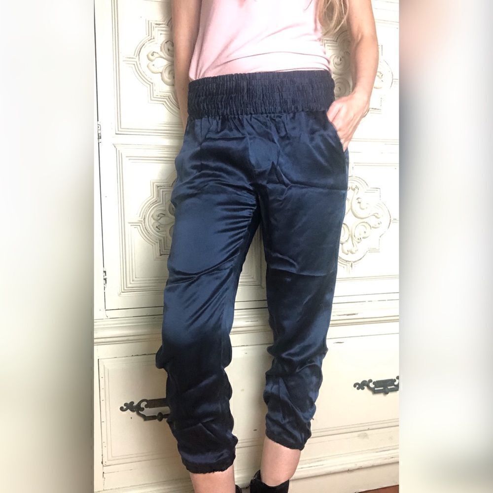 PAIGE dark blue silk jogger pants